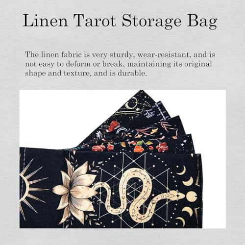 Knana Linen Tarot Card Bag with Coin – 2-Piece Storage Set for Tarot Decks, Oracle Cards, and Witch Tools (Snake Design)