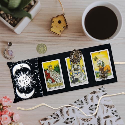 Knana Linen Tarot Card Holder Bag with 3 Display Racks and Tarot Coin – Large Storage for Oracle Cards, Dice, and Witch Tools