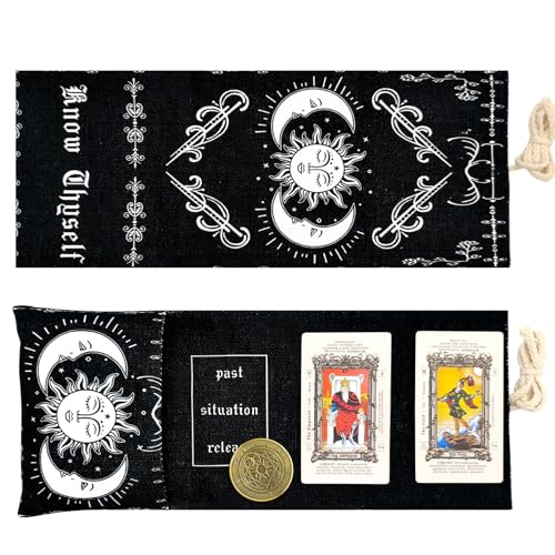 Knana Linen Tarot Card Holder Bag with 3 Display Racks and Tarot Coin – Large Storage for Oracle Cards, Dice, and Witch Tools