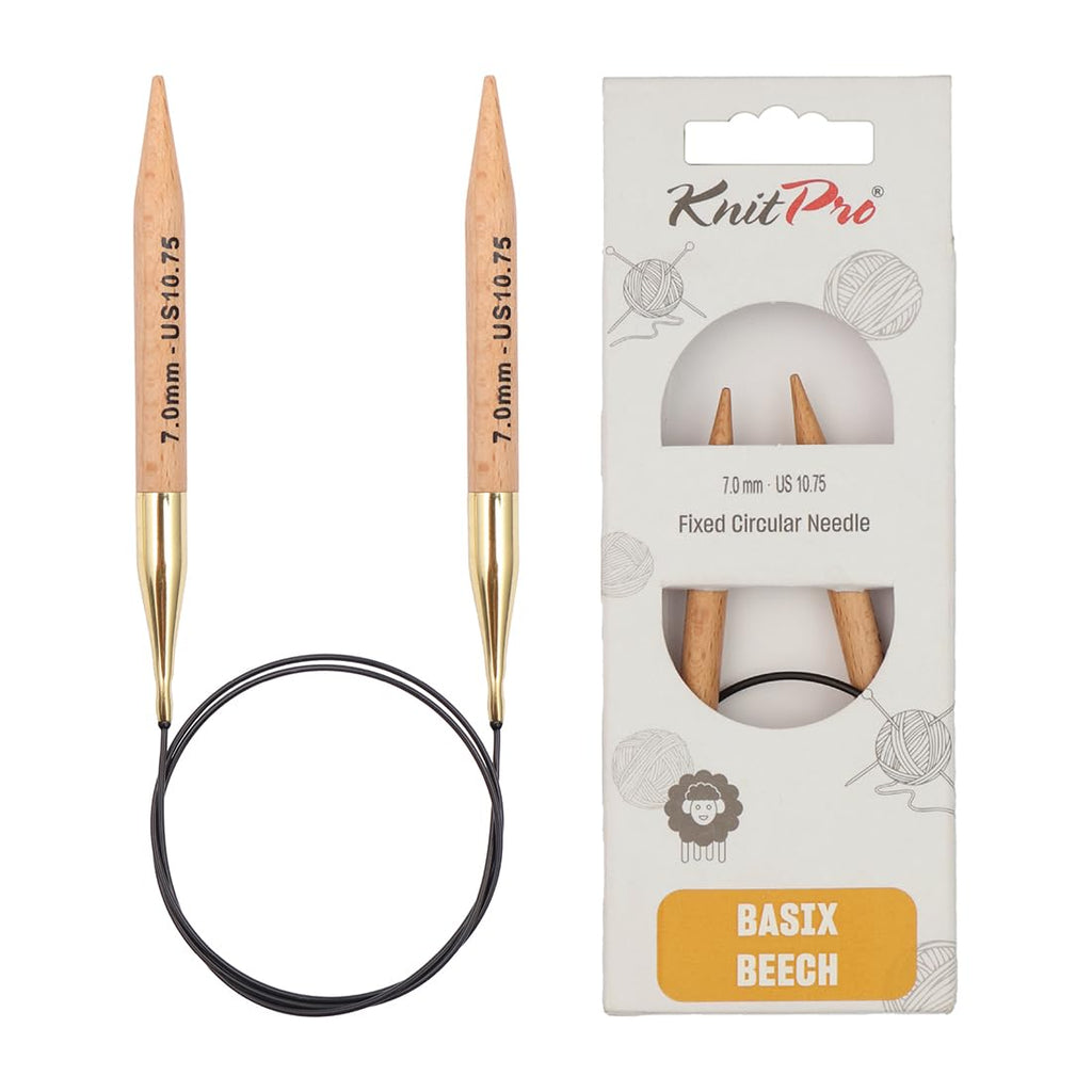 KnitPro Basix Beech Fixed Circular Needles 16" (40 cm) – US Size 10.75 (7 mm) for Smooth, Comfortable Knitting