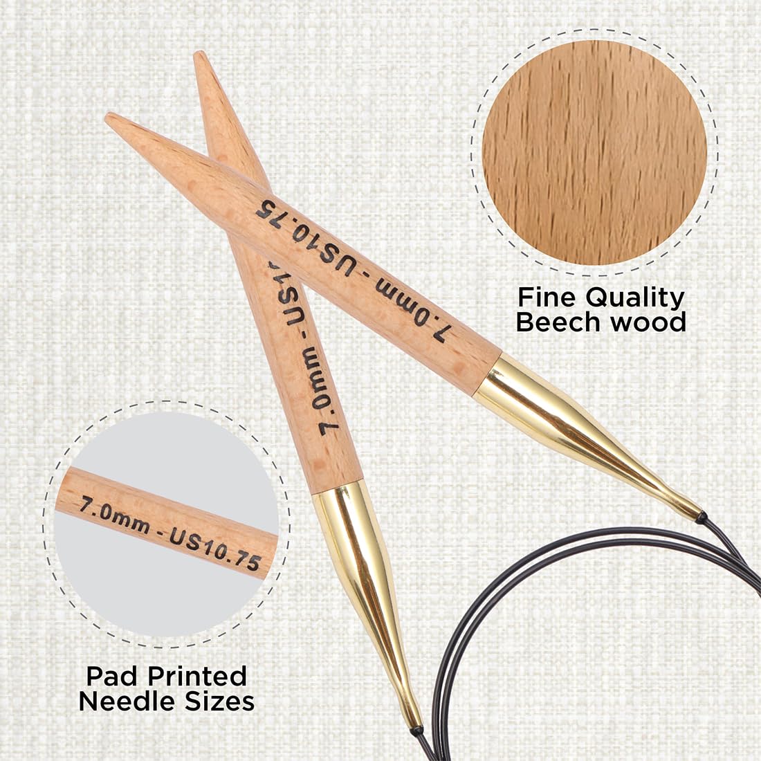 KnitPro Basix Beech Fixed Circular Needles 16" (40 cm) – US Size 10.75 (7 mm) for Smooth, Comfortable Knitting