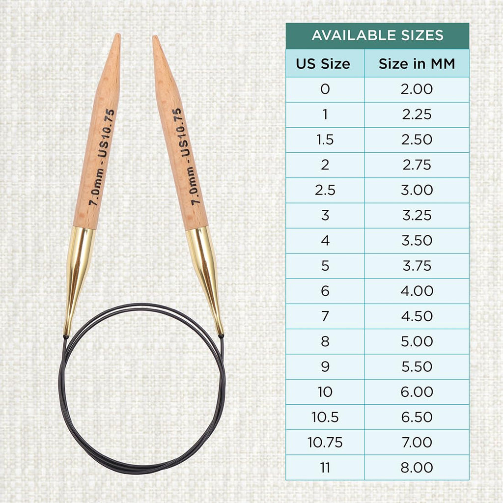 KnitPro Basix Beech Fixed Circular Needles 16" (40 cm) – US Size 10.75 (7 mm) for Smooth, Comfortable Knitting