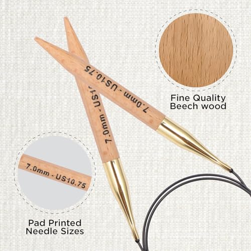 KnitPro Basix Beech Fixed Circular Needles 16" (40 cm) – US Size 10.75 (7 mm) for Smooth, Comfortable Knitting