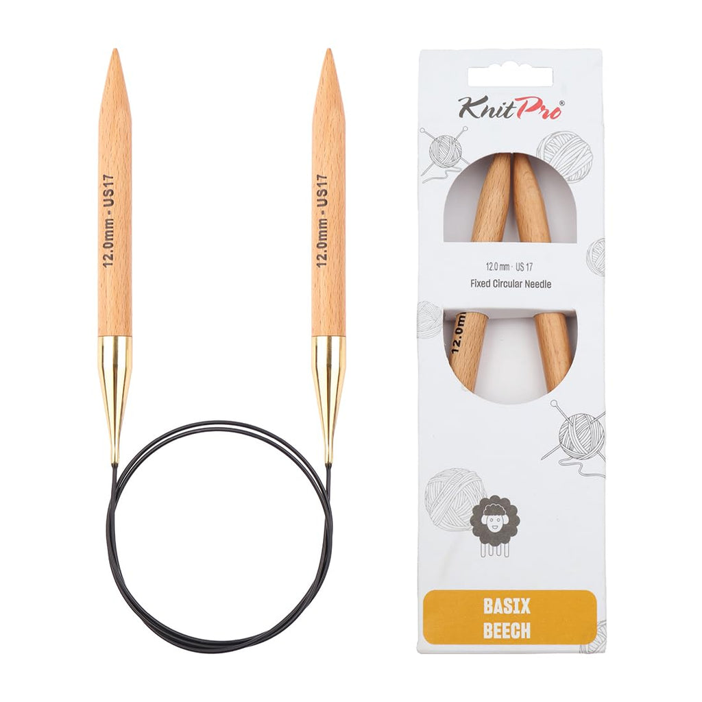 KnitPro Basix Beech Fixed Circular Needles 32" (80cm) - US Size 17 (12mm) for Chunky Yarns
