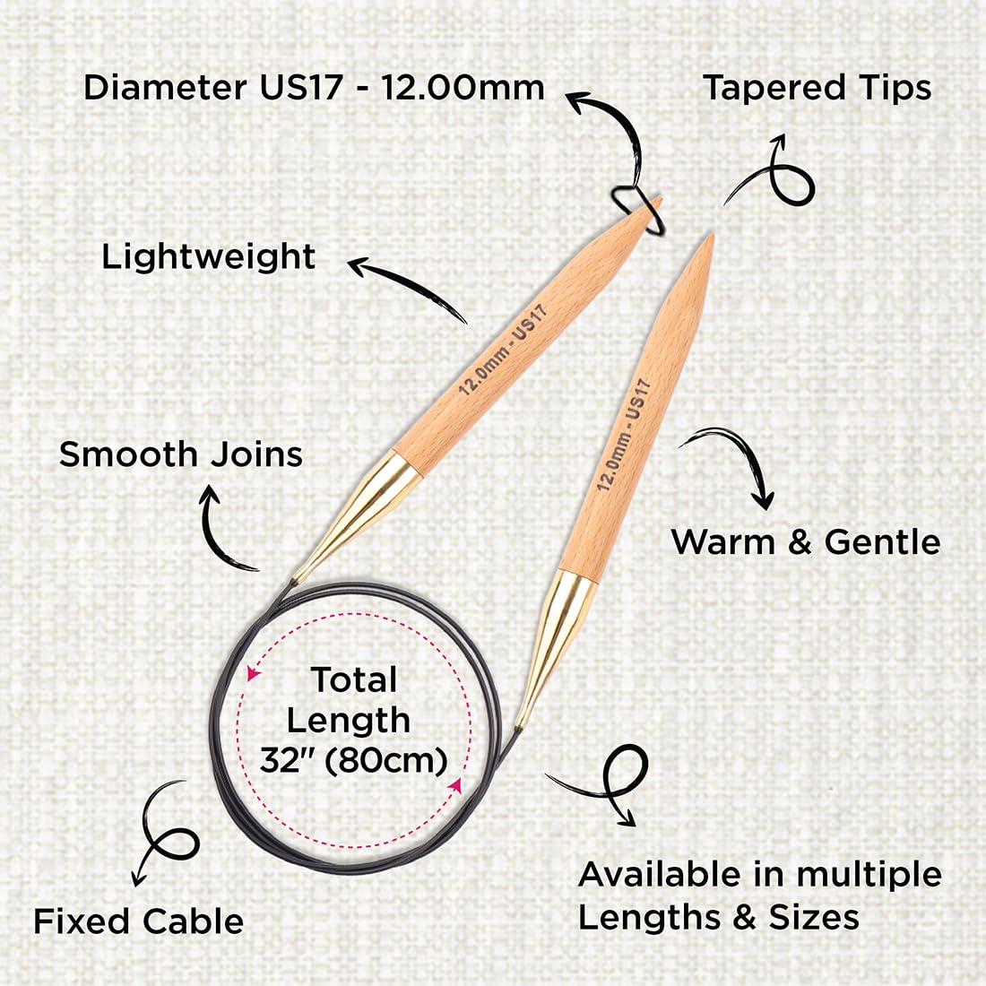 KnitPro Basix Beech Fixed Circular Needles 32" (80cm) - US Size 17 (12mm) for Chunky Yarns