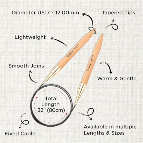 KnitPro Basix Beech Fixed Circular Needles 32" (80cm) - US Size 17 (12mm) for Chunky Yarns