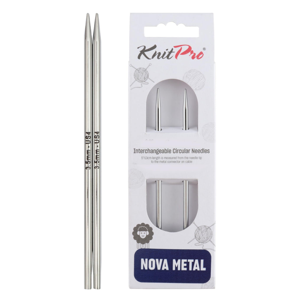 KnitPro Nova Interchangeable Circular Needles 5" (13cm) US Size 4 (3.5mm) – Brass, Silver