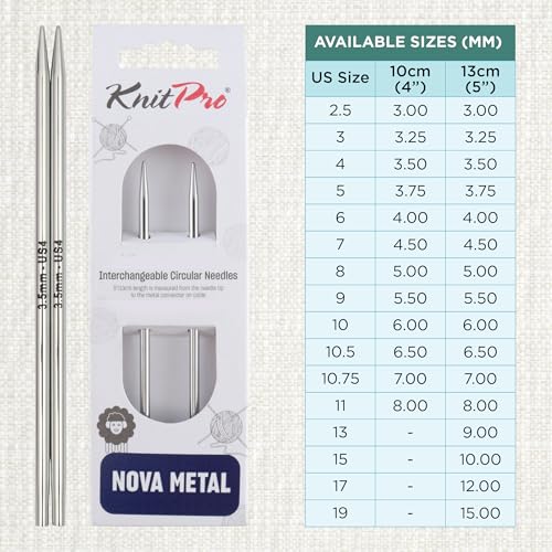 KnitPro Nova Interchangeable Circular Needles 5" (13cm) US Size 4 (3.5mm) – Brass, Silver