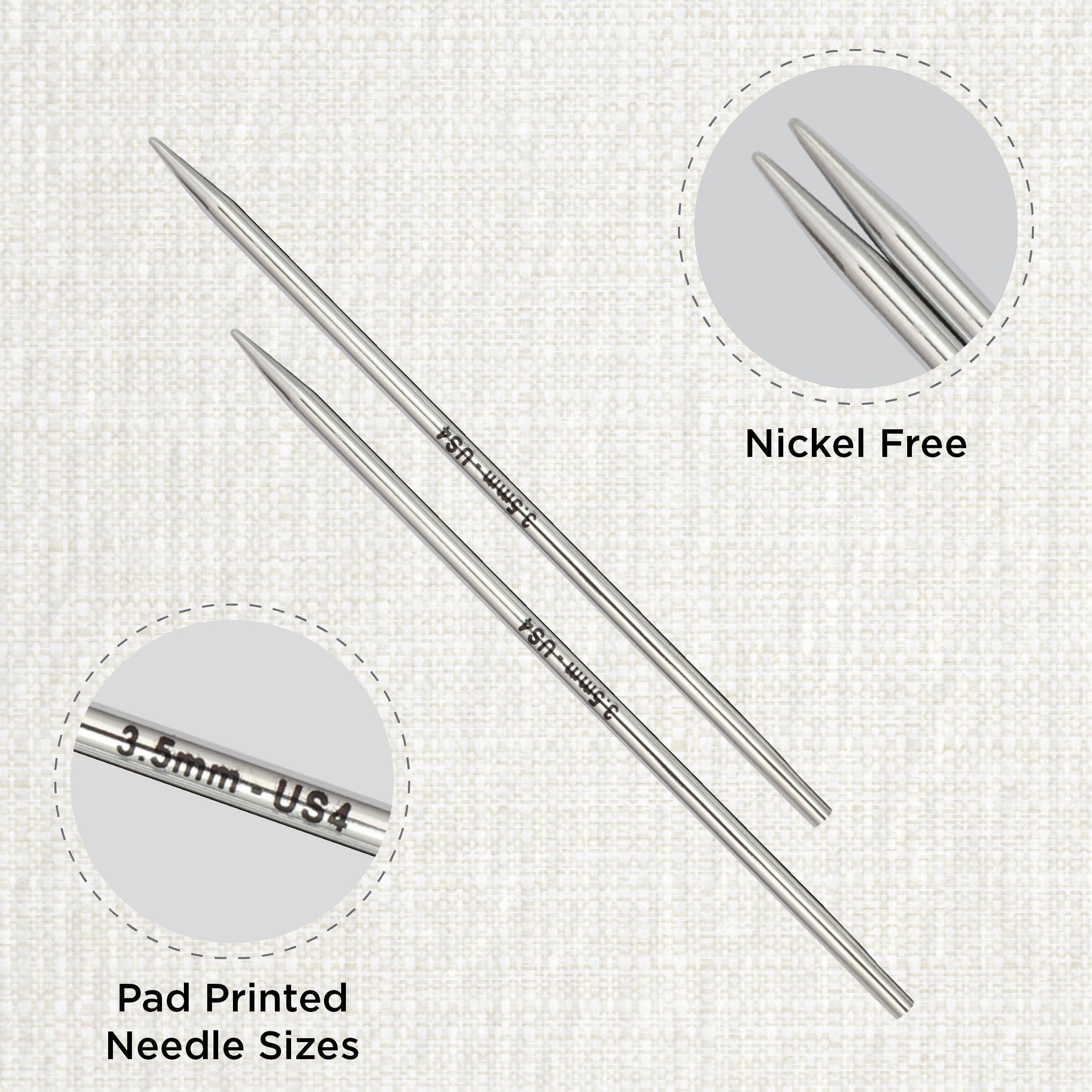 KnitPro Nova Interchangeable Circular Needles 5" (13cm) US Size 4 (3.5mm) – Brass, Silver