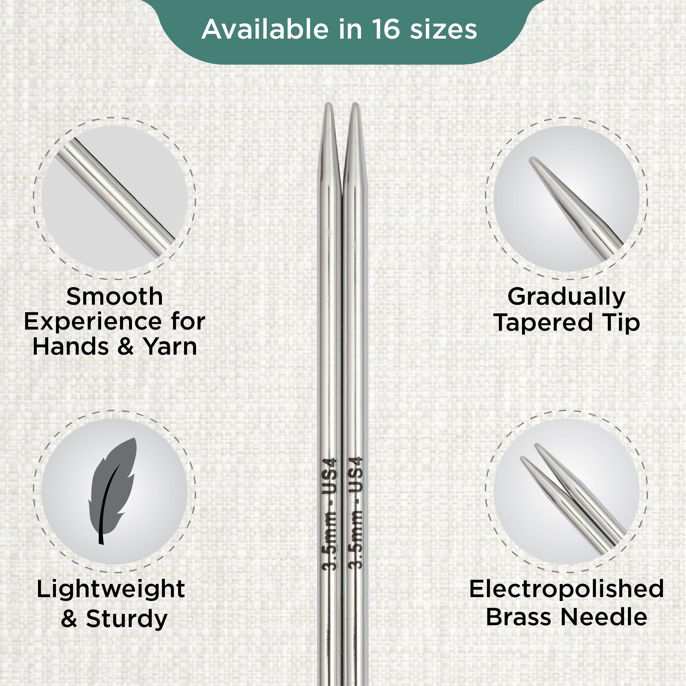 KnitPro Nova Interchangeable Circular Needles 5" (13cm) US Size 4 (3.5mm) – Brass, Silver