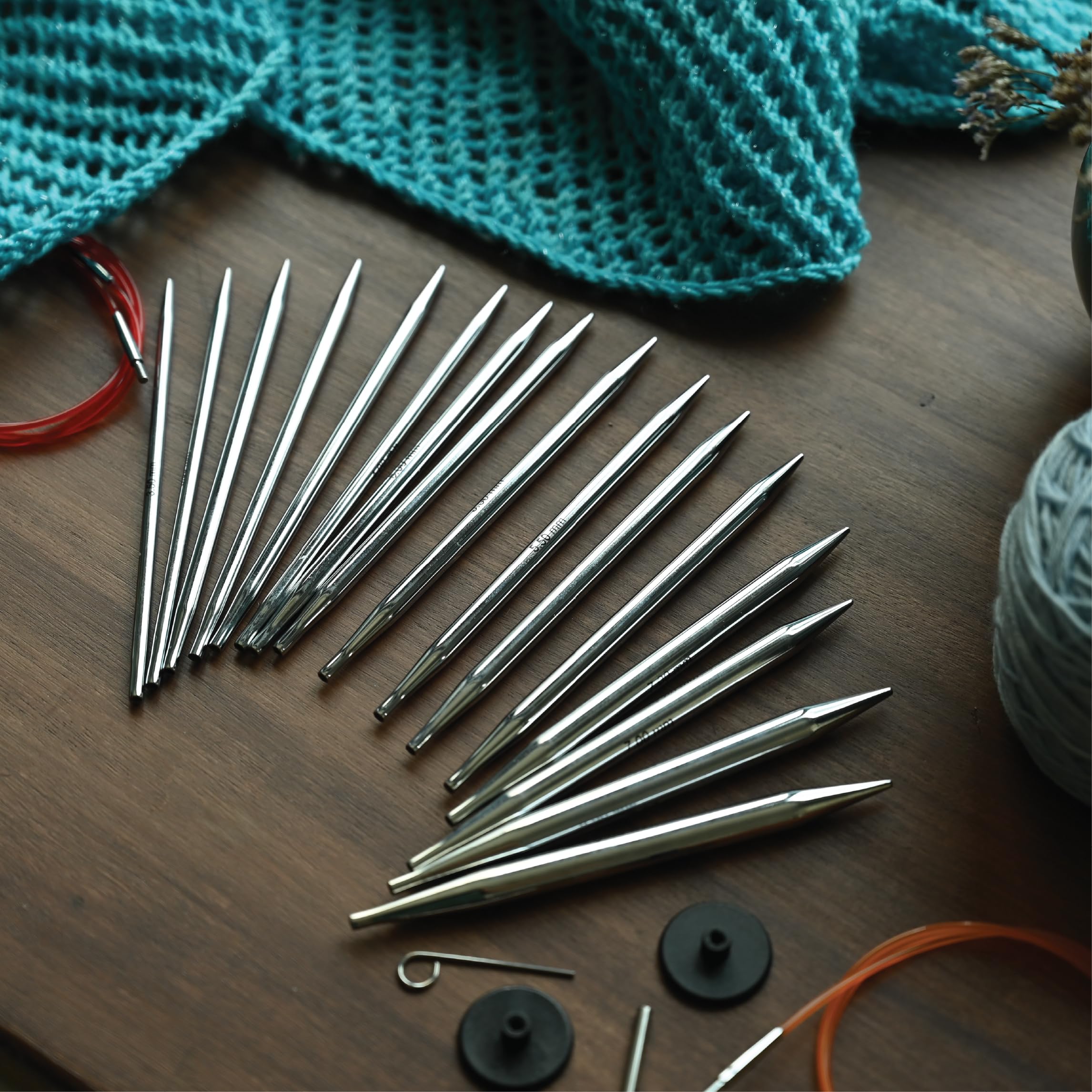 KnitPro Nova Interchangeable Circular Needles 5" (13cm) US Size 4 (3.5mm) – Brass, Silver