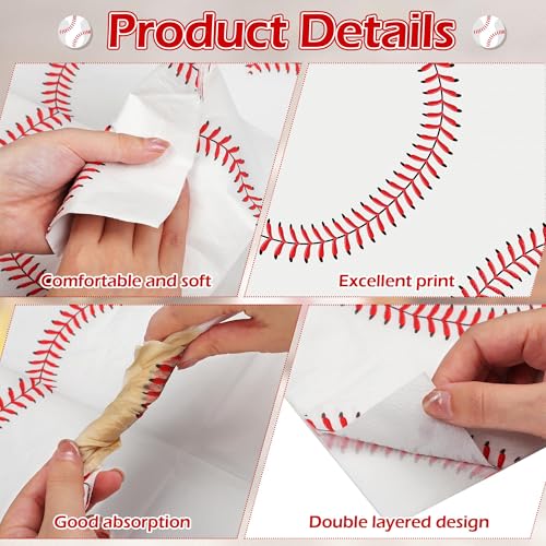 Kochorie 96-Pack Baseball Paper Napkins – 2-Ply Cocktail Napkins for Themed Parties