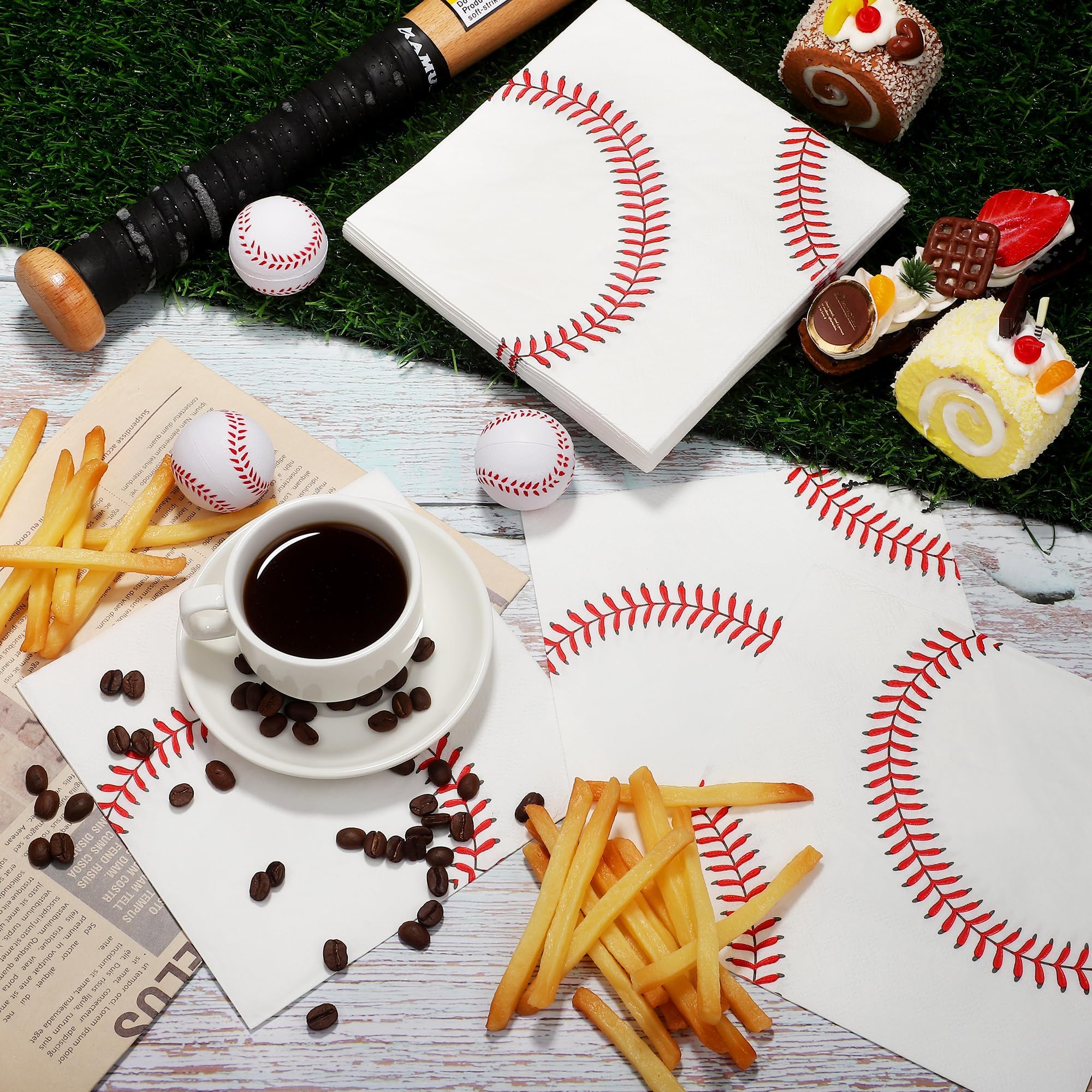 Kochorie 96-Pack Baseball Paper Napkins – 2-Ply Cocktail Napkins for Themed Parties