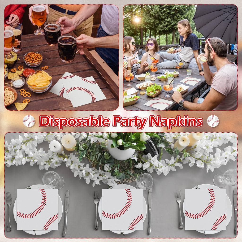 Kochorie 96-Pack Baseball Paper Napkins – 2-Ply Cocktail Napkins for Themed Parties