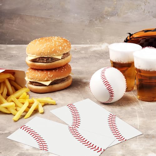 Kochorie 96-Piece Baseball Paper Napkins for Sports Birthday Parties - Red, 7.8x4.3 Inches Folded