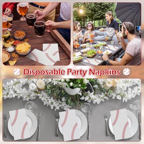 Kochorie 96-Piece Baseball Paper Napkins for Sports Birthday Parties - Red, 7.8x4.3 Inches Folded