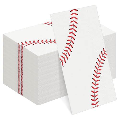 Kochorie 96-Piece Baseball Paper Napkins for Sports Birthday Parties - Red, 7.8x4.3 Inches Folded