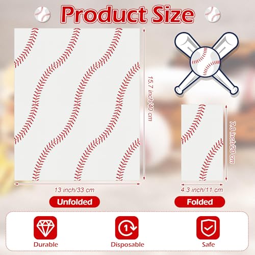 Kochorie 96-Piece Baseball Paper Napkins for Sports Birthday Parties - Red, 7.8x4.3 Inches Folded