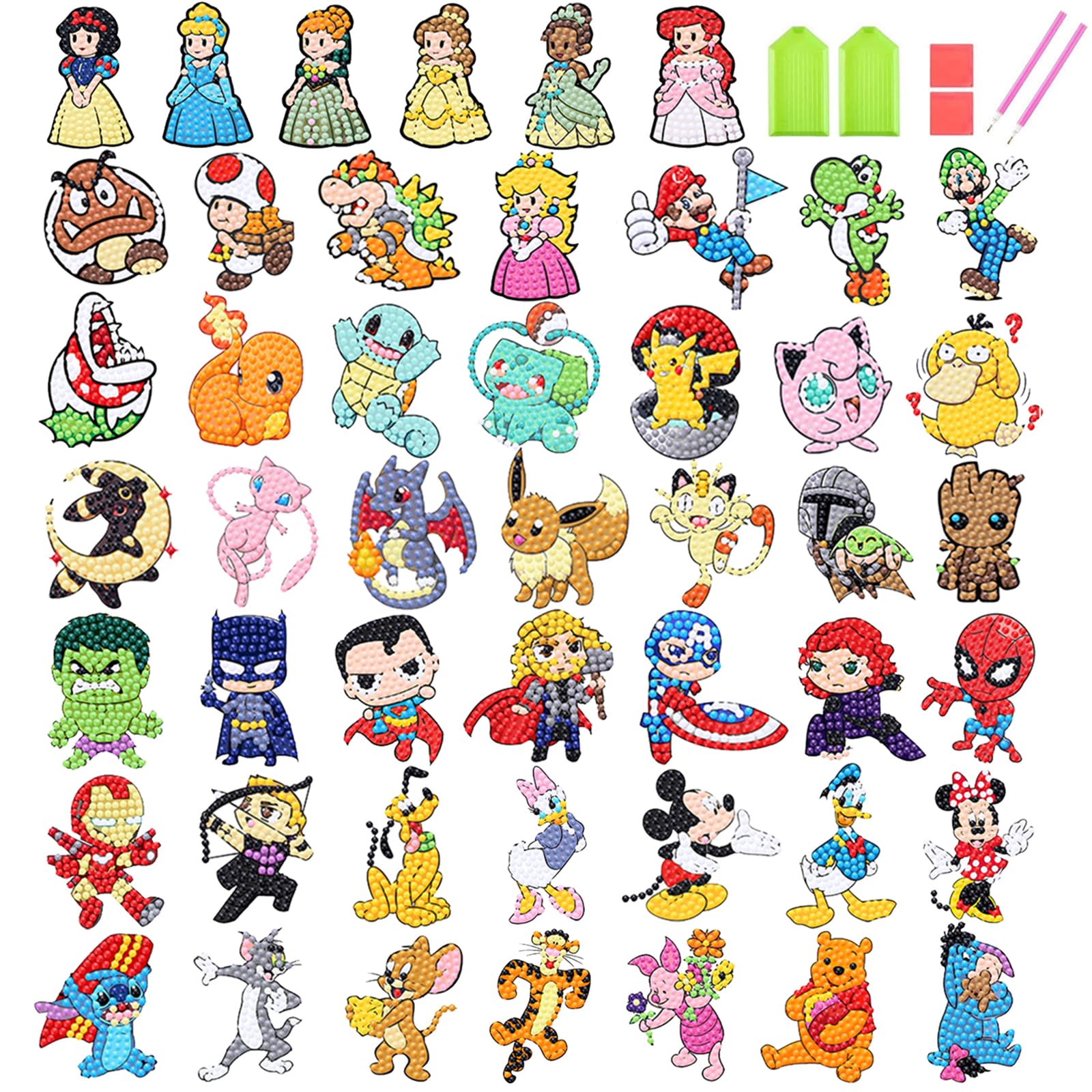 KOJEFCV 48-Pack Cartoon Diamond Art Sticker Kits for Kids – Gem Mosaic Stickers Ages 4-12