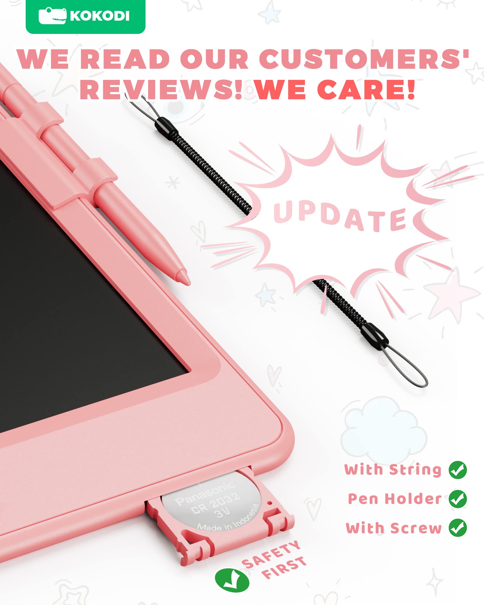 KOKODI 8.5 Inch LCD Writing Tablet for Toddlers - Pink Doodle Board, Erasable Drawing Pad, Educational Toy for Ages 3-8