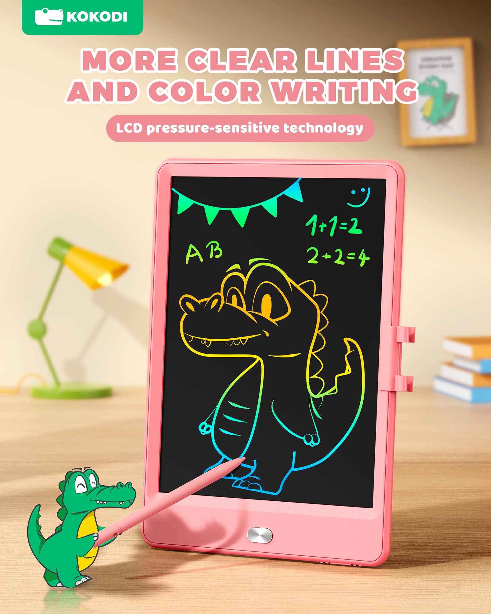 KOKODI 8.5 Inch LCD Writing Tablet for Toddlers - Pink Doodle Board, Erasable Drawing Pad, Educational Toy for Ages 3-8
