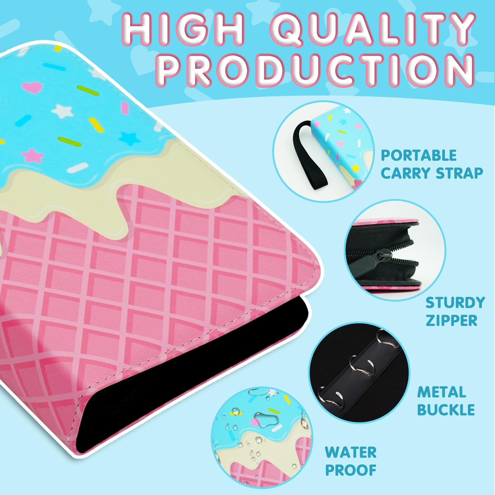 KOLIN Blue Ice Cream Cake Card Binder – 400-Pocket Album for Standard Cards