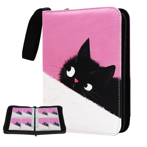 KOLIN Cute Cat Card Binder – 400 Pocket Pink PU Leather Album for Standard Cards