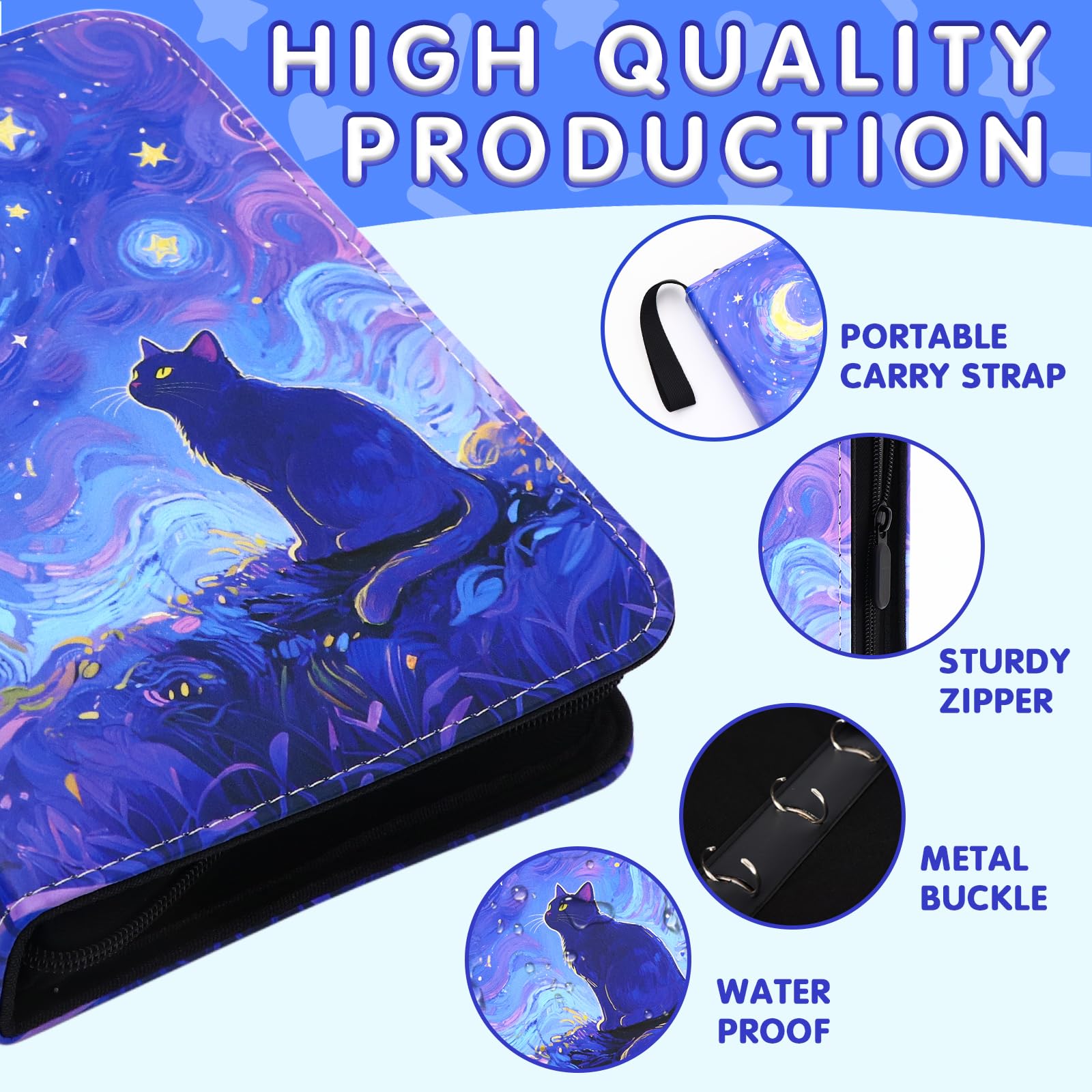 KOLIN Starry Cat Card Binder – 400-Pocket PU Leather Album for Standard Size Cards, Gift for Collectors