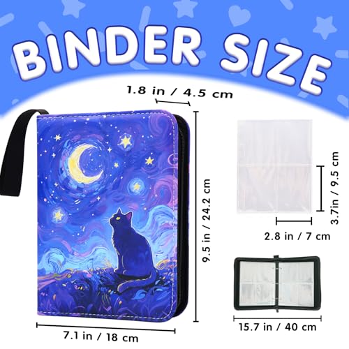 KOLIN Starry Cat Card Binder – 400-Pocket PU Leather Album for Standard Size Cards, Gift for Collectors