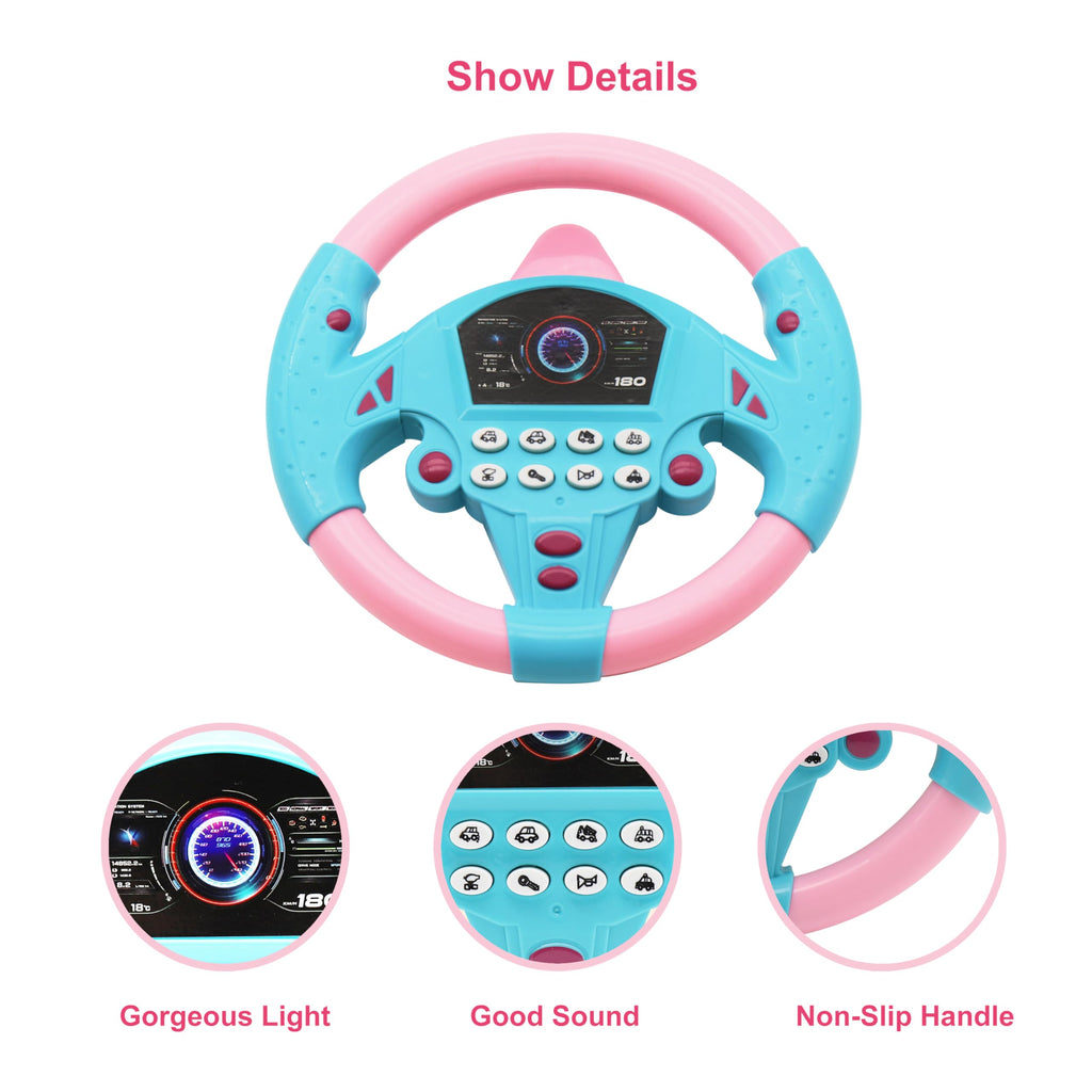 KONALITY Kids Steering Wheel Toy - Musical Driving Simulator with Suction Cup for Car Seat or Stroller