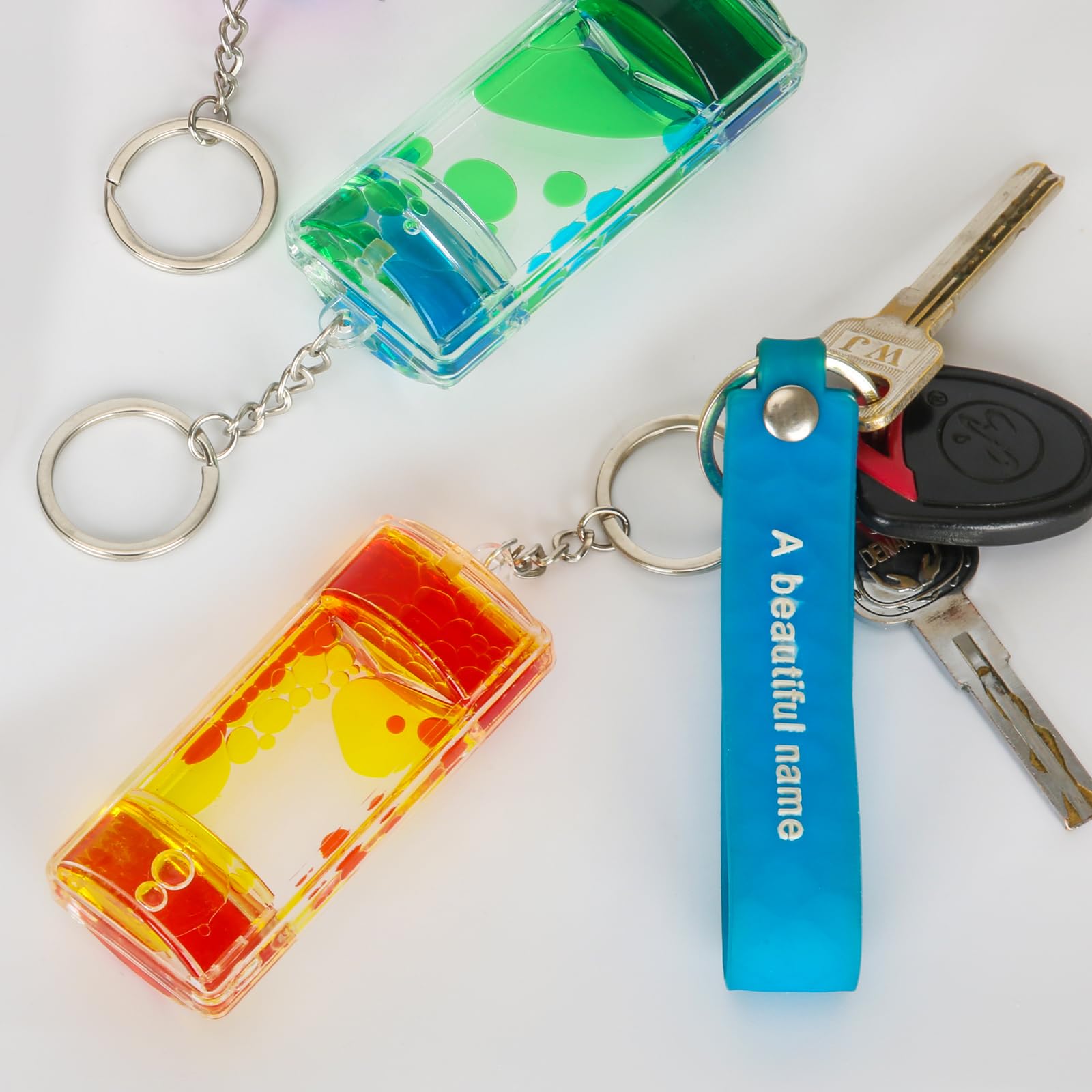 KongLam Liquid Motion Bubbler Keychains (4-Pack) - Colorful Hourglass Timers for Stress Relief