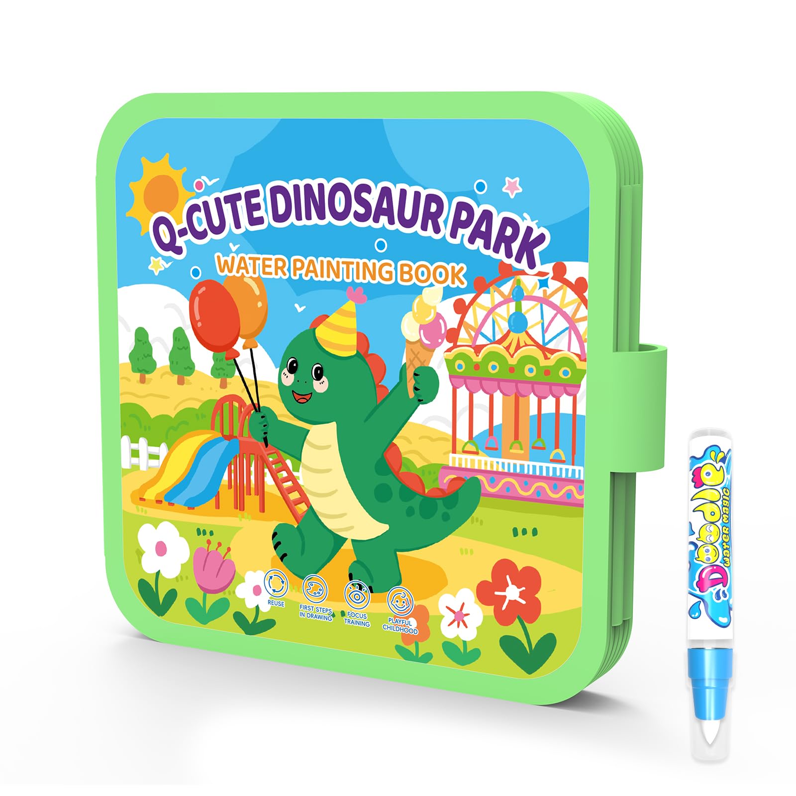 K'ONLE Reusable Water Coloring Book – 10 Dinosaur Pages, Mess-Free Fun for Toddlers Ages 3–6