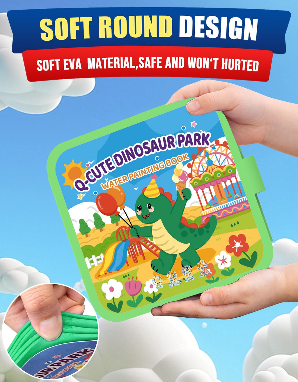 K'ONLE Reusable Water Coloring Book – 10 Dinosaur Pages, Mess-Free Fun for Toddlers Ages 3–6