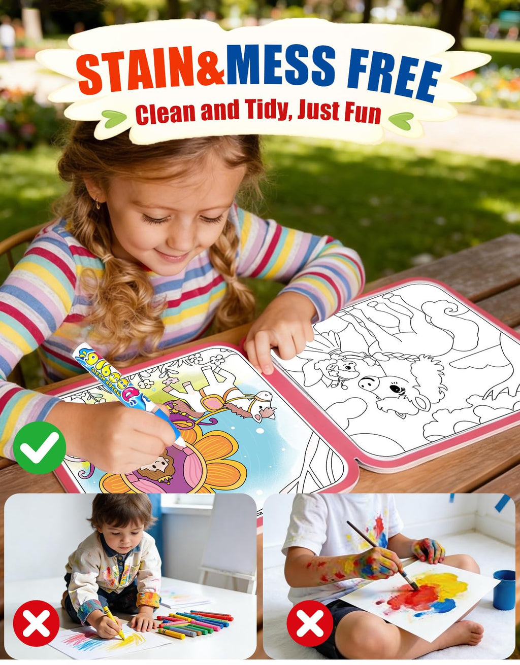 K'ONLE Reusable Water Coloring Book for Toddlers – 10 Pages, No Mess, Pony Theme, Travel Activity