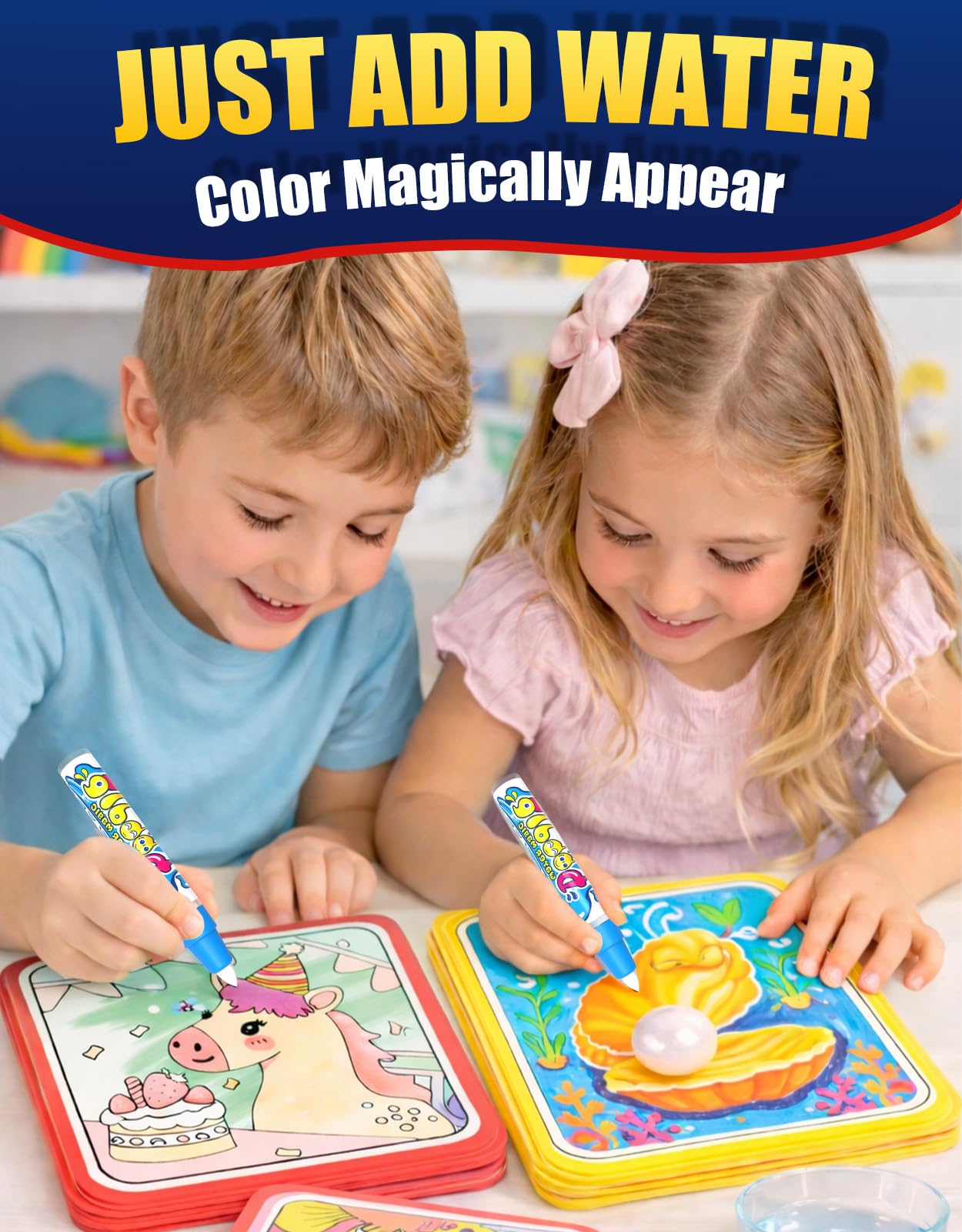 K'ONLE Reusable Water Coloring Book for Toddlers – 10 Pages, No Mess, Pony Theme, Travel Activity