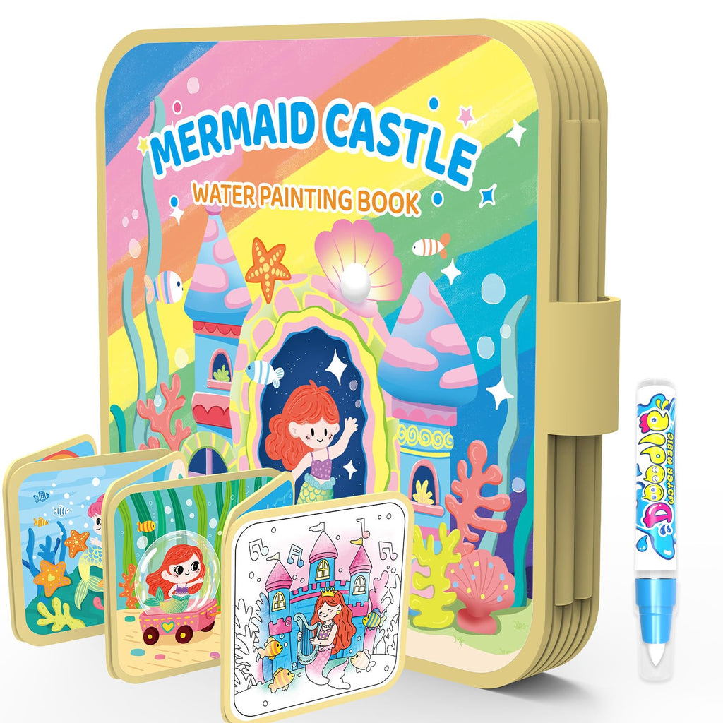 K'ONLE Reusable Water Coloring Book for Toddlers Ages 1-3 – Mermaid Theme, 10 Pages No Mess Travel Activity