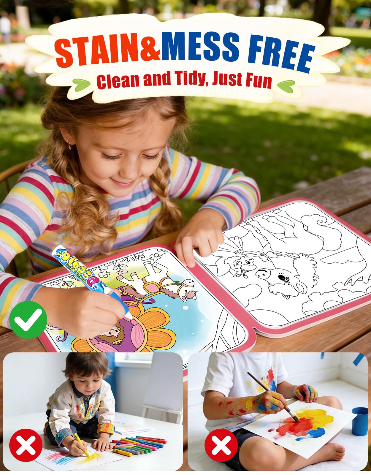 K'ONLE Reusable Water Coloring Book for Toddlers Ages 1-3 – Mermaid Theme, 10 Pages No Mess Travel Activity