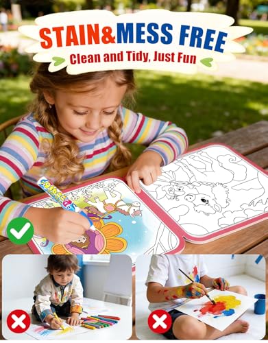 K'ONLE Reusable Water Coloring Book for Toddlers Ages 1-3 – Mermaid Theme, 10 Pages No Mess Travel Activity
