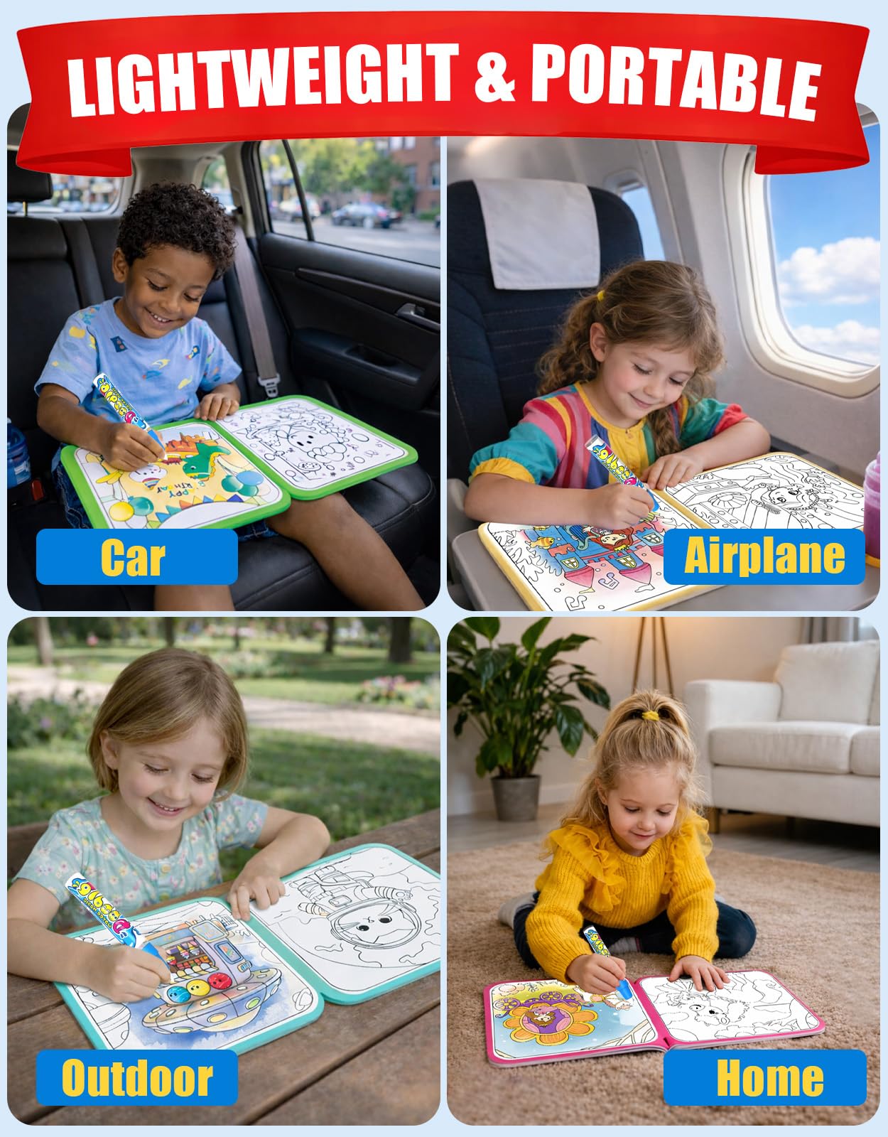 K'ONLE Reusable Water Painting Book – 10 Pages Space Theme, No-Mess Coloring for Toddlers 3-6