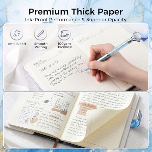 Koogel A5 Locking Diary for Girls Ages 8-12 – 240 Pages, Blue Marble, with Pen