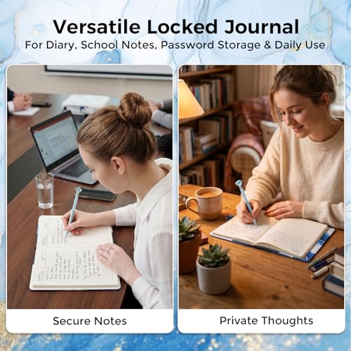 Koogel A5 Locking Diary for Girls Ages 8-12 – 240 Pages, Blue Marble, with Pen