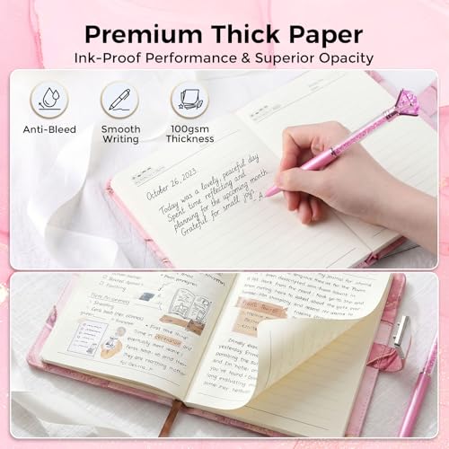 Koogel A5 Locking Journal for Girls 8-12 – Pink Marble, 120 Pages, Combination Lock with Pen