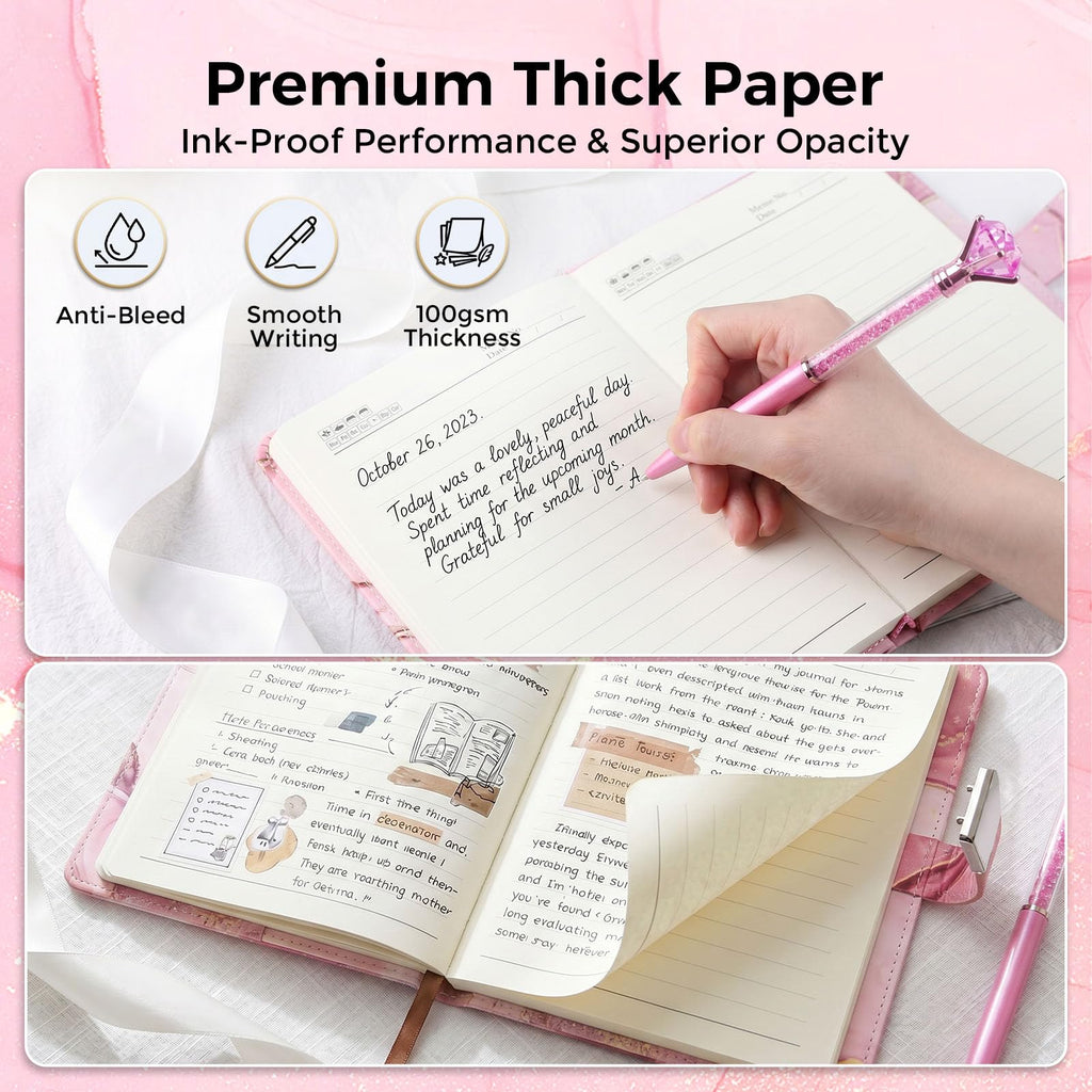Koogel A5 Locking Journal for Girls 8-12 – Pink Marble, 120 Pages, Combination Lock with Pen