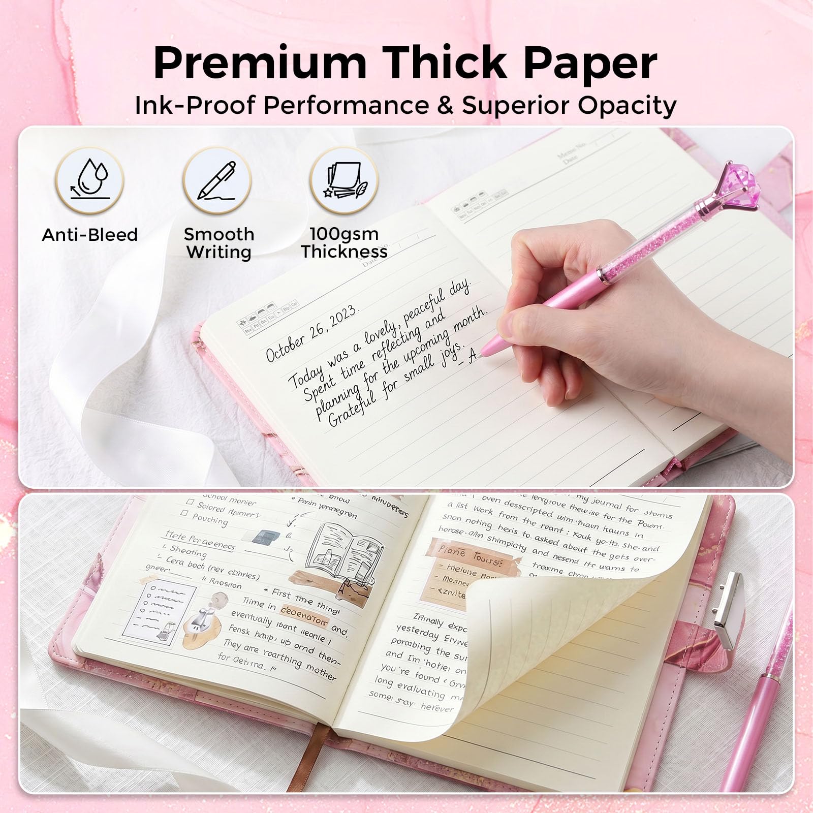 Koogel A5 Locking Journal for Girls 8-12 – Pink Marble, 120 Pages, Combination Lock with Pen