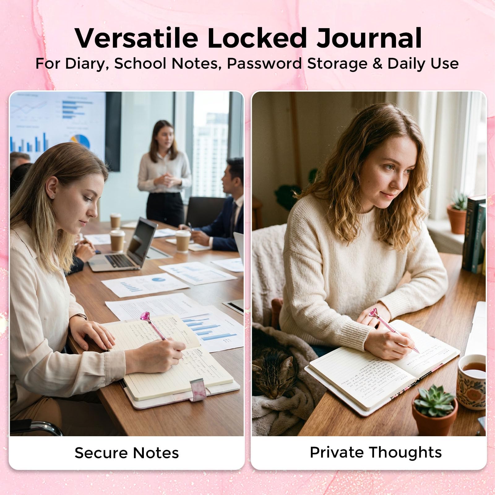 Koogel A5 Locking Journal for Girls 8-12 – Pink Marble, 120 Pages, Combination Lock with Pen