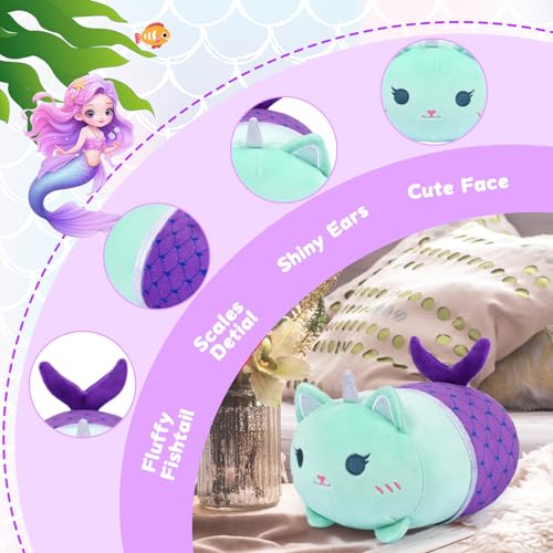KOPHINYE 8-Inch Mermaid Cat Stuffed Animal – Soft Plush Toy for Kids, Girls, Boys