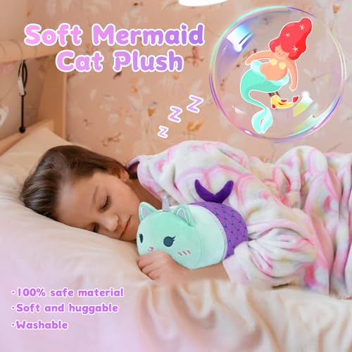 KOPHINYE 8-Inch Mermaid Cat Stuffed Animal – Soft Plush Toy for Kids, Girls, Boys