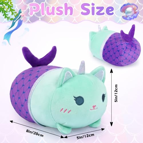 KOPHINYE 8-Inch Mermaid Cat Stuffed Animal – Soft Plush Toy for Kids, Girls, Boys