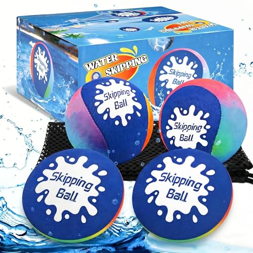 Korlon Skipping Water Balls 4 Pack - Bouncing Pool Toys with Mesh Bag for Kids and Adults