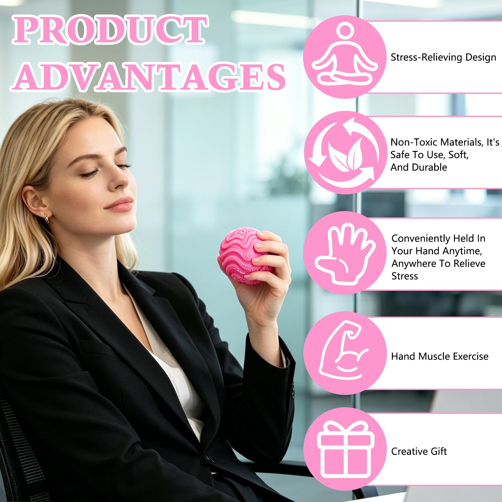 KOSIMI Fuzz Ball Pink Squishy Stress Ball – Soft Fidget Toy for Anxiety Relief and Focus